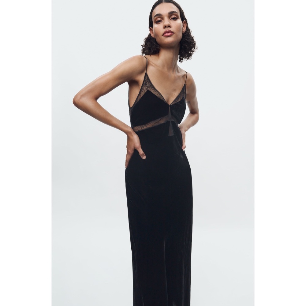 NWT ZARA LACE VELVET DRESS M